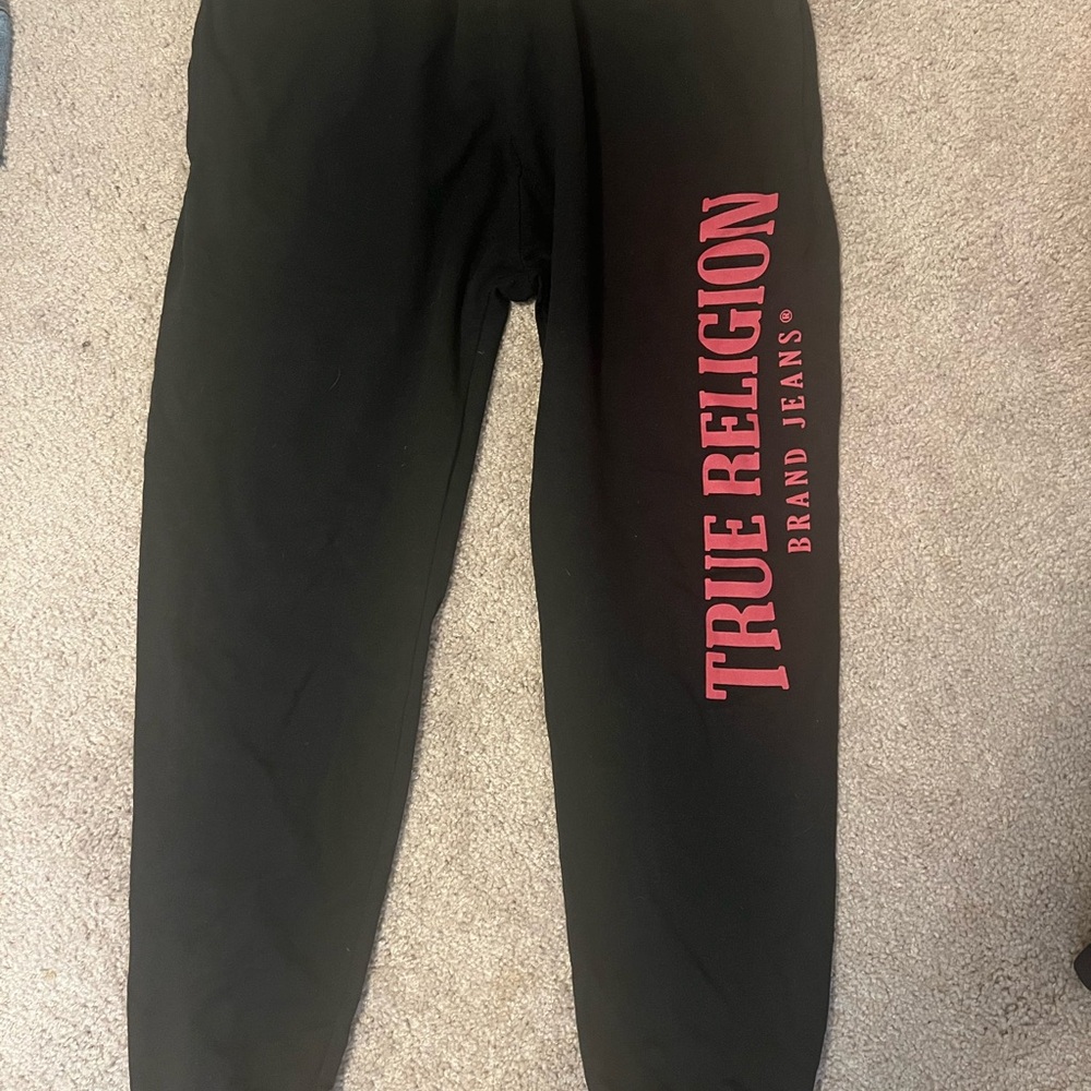 True Religion Black Sweatpants with Red Logo